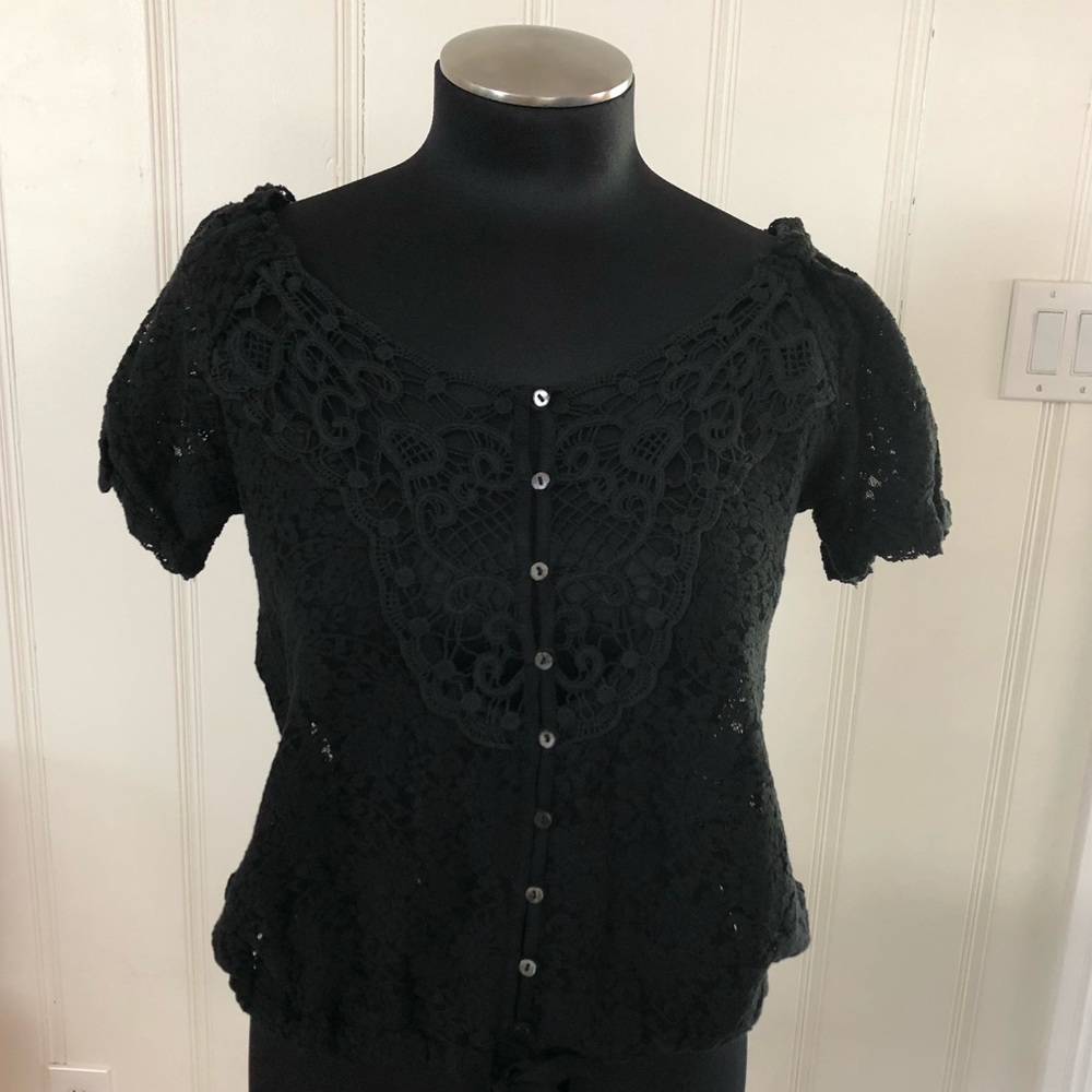 NWOT Esley black lace top with buttons